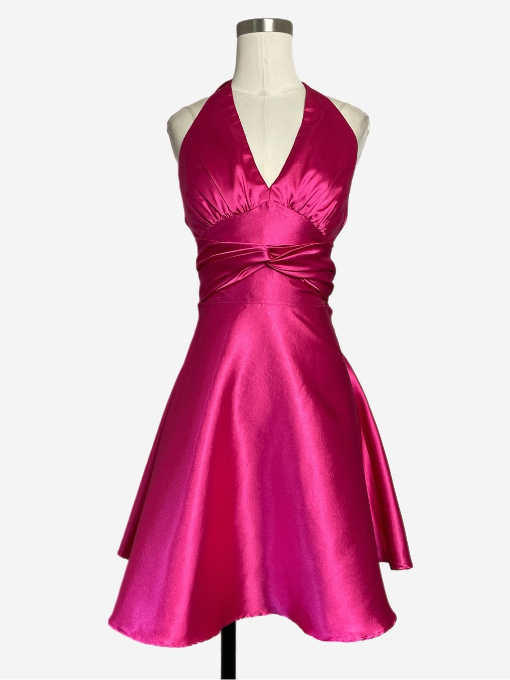 Vintage Y2K Jessica McClintock Pink fuchsia halter mini dress Barbiecore XS